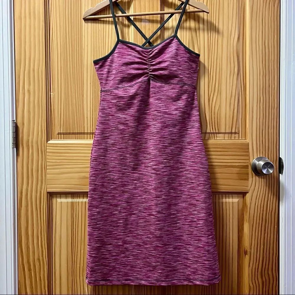 Dakini pink spacedye sleeveless crossback pocket midi athletic tank dress S